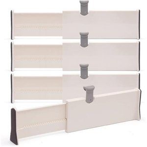 4 Pack Adjustable Dresser Drawer Dividers Organizers, Plastic Expandable Drawer